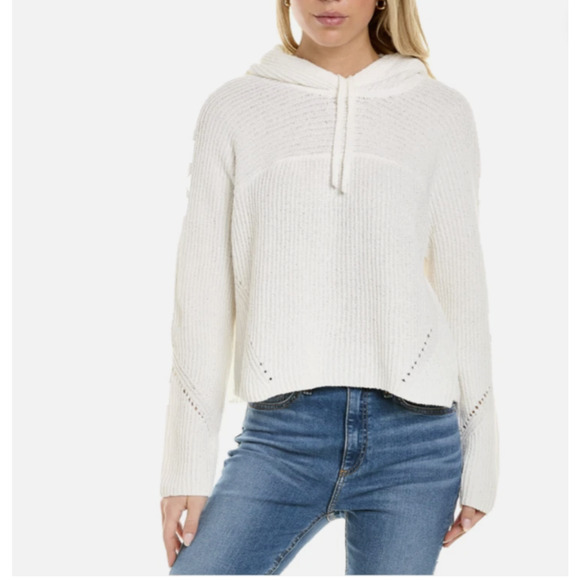 rag & bone Sweater Womens Medium White Ribbed Hoodie Organic Cotton Pullover - Picture 1 of 12